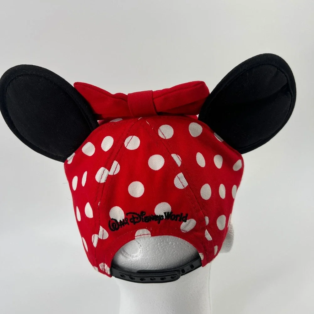 Disney Parks Minnie Mouse‎ Polka Dot Ears Bow Youth Baseball Cap Red Black White
